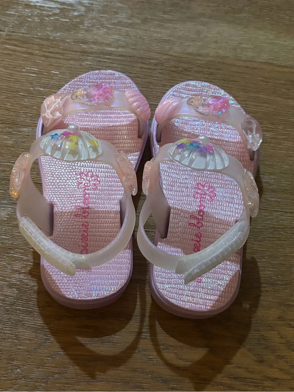 Girls Pink Jelly Sandals with Sea Charm Embellishments